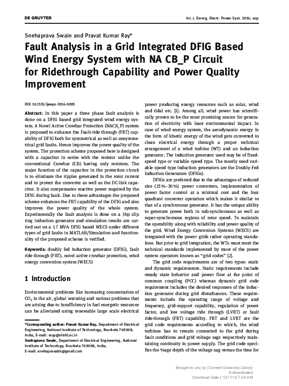 (PDF) Fault Analysis in a Grid Integrated DFIG Based Wind Energy System ...