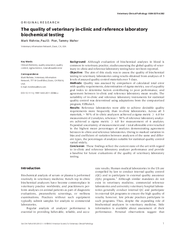 (PDF) The quality of veterinary in-clinic and reference laboratory ...