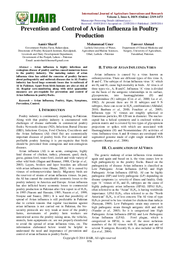 (PDF) Controlling Avian Influenza in Poultry