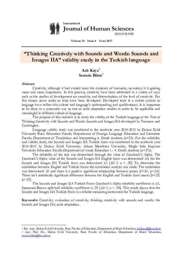 (PDF) “Thinking Creatively with Sounds and Words: Sounds and Images IIA ...