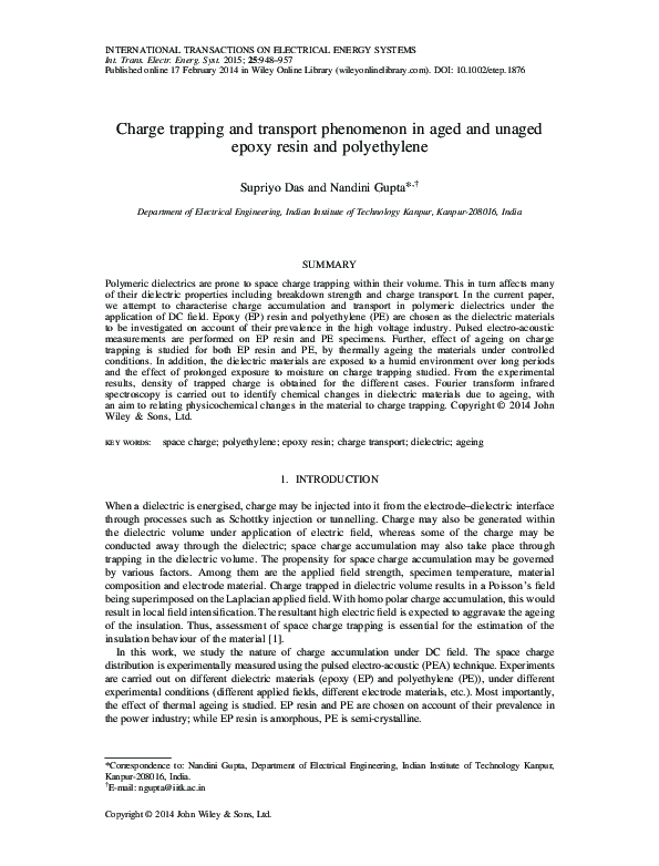 (PDF) Charge trapping and transport phenomenon in aged and unaged epoxy ...