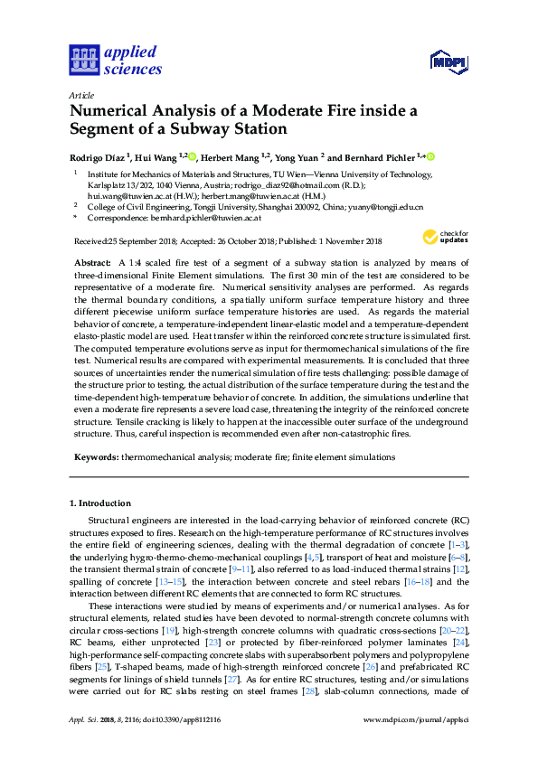 (PDF) Numerical Analysis of a Moderate Fire inside a Segment of a ...