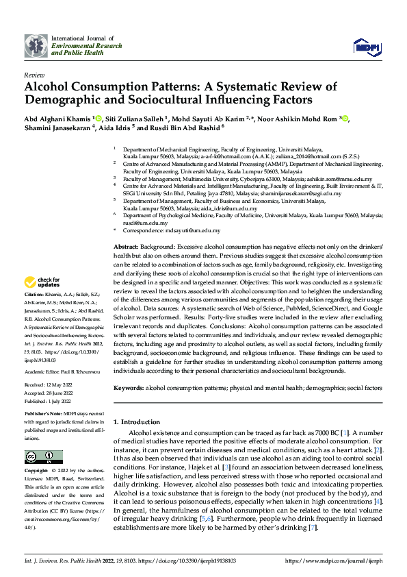 (PDF) Alcohol Consumption Patterns: A Systematic Review of Demographic ...