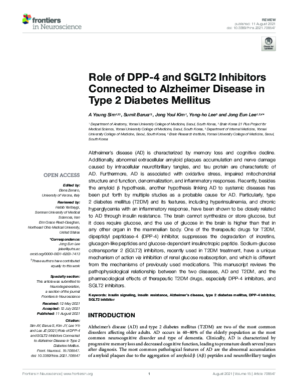 (PDF) Role of DPP-4 and SGLT2 Inhibitors Connected to Alzheimer Disease ...