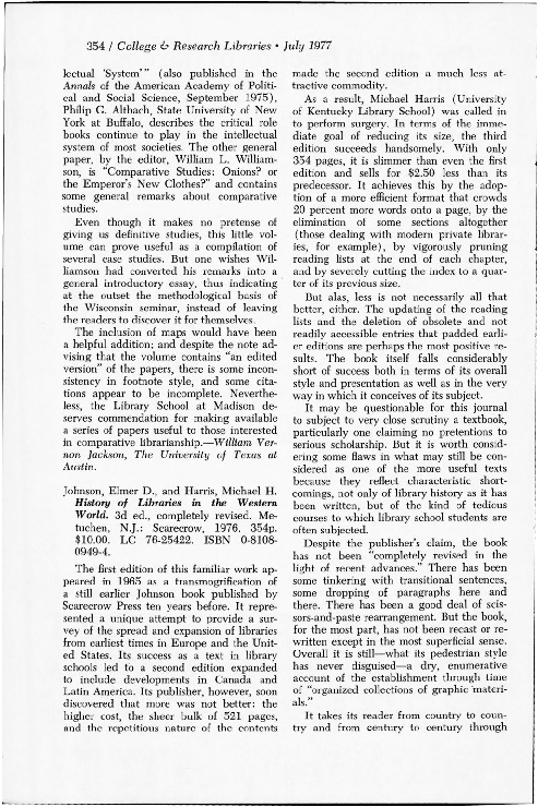 (PDF) History of Libraries in the Western World (Book Review)