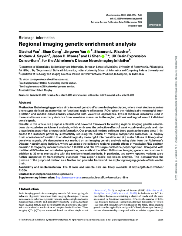 Pdf Regional Imaging Genetic Enrichment Analysis