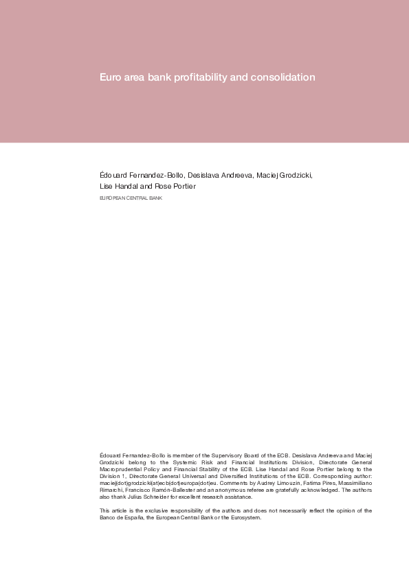 (PDF) Euro area bank profitability and consolidation