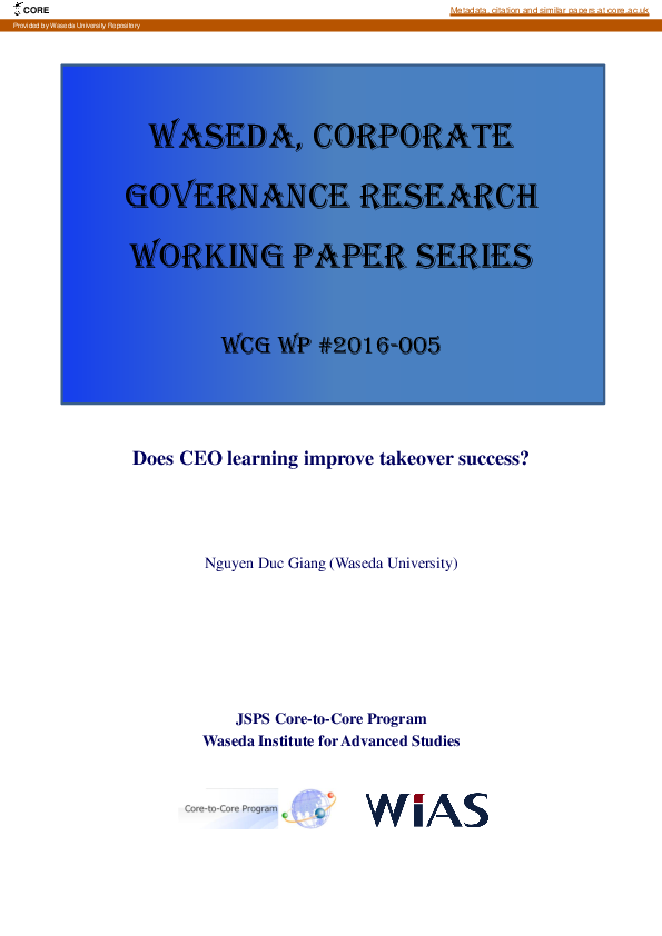 (PDF) Does CEO Learning Improve Takeover Success?