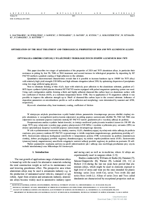(PDF) Optimization of the Heat Treatment and Tribological Properties of ...