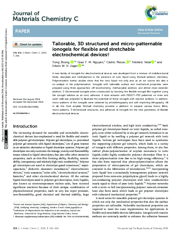 (PDF) Tailorable, 3D structured and micro-patternable ionogels for ...