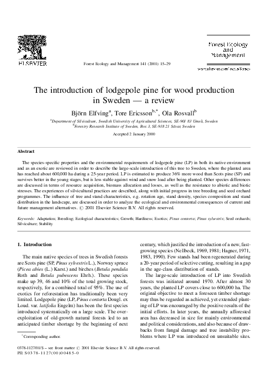 (PDF) The introduction of lodgepole pine for wood production in Sweden ...