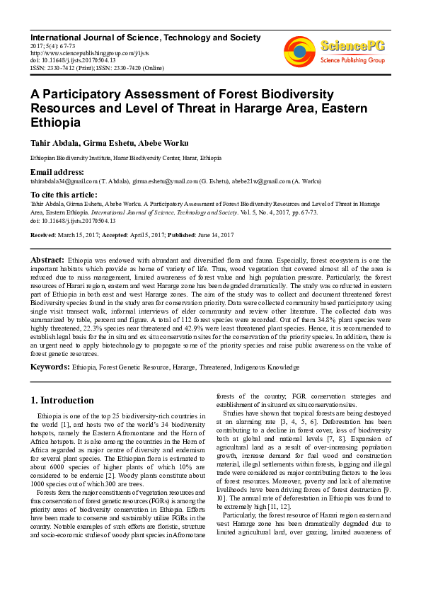(PDF) A Participatory Assessment of Forest Biodiversity Resources and ...