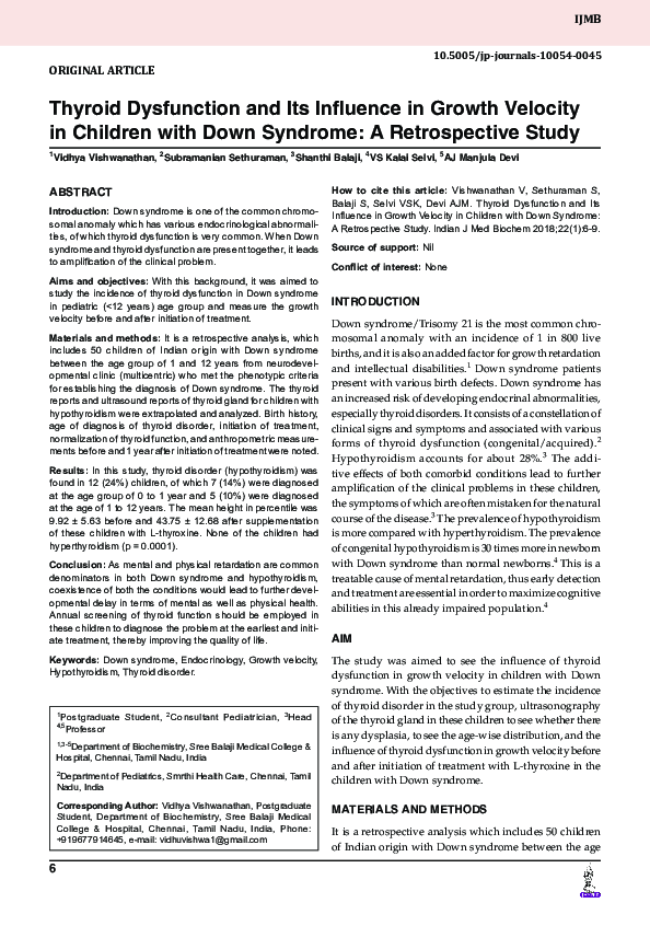 (PDF) Thyroid Dysfunction and Its Influence in Growth Velocity in ...