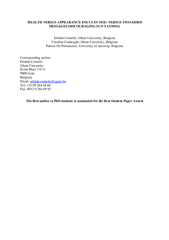 (PDF) Health versus Appearance Focus in One- versus Two-sided Messages ...