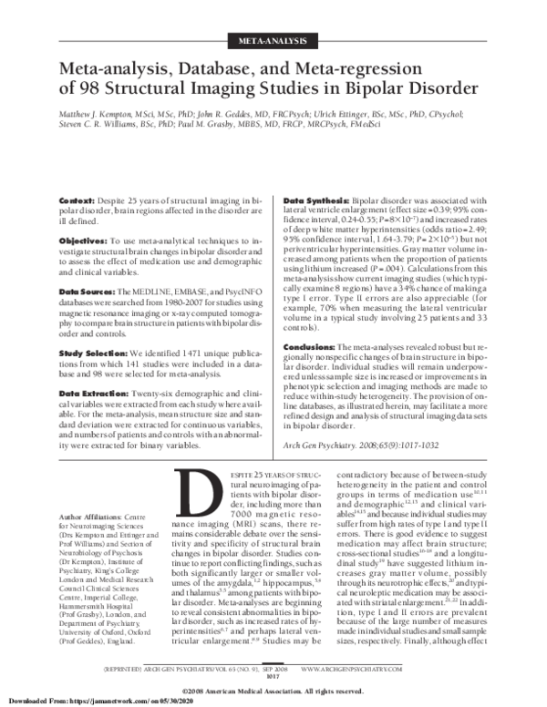 (PDF) Meta-analysis, Database, and Meta-regression of 98 Structural ...