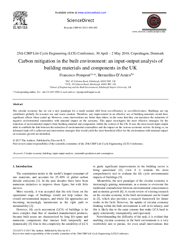 (PDF) Carbon Mitigation in the Built Environment: An Input-output ...