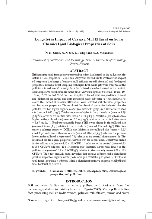 (PDF) Long-Term Impact of Cassava Mill Effluent on Some Chemical and ...