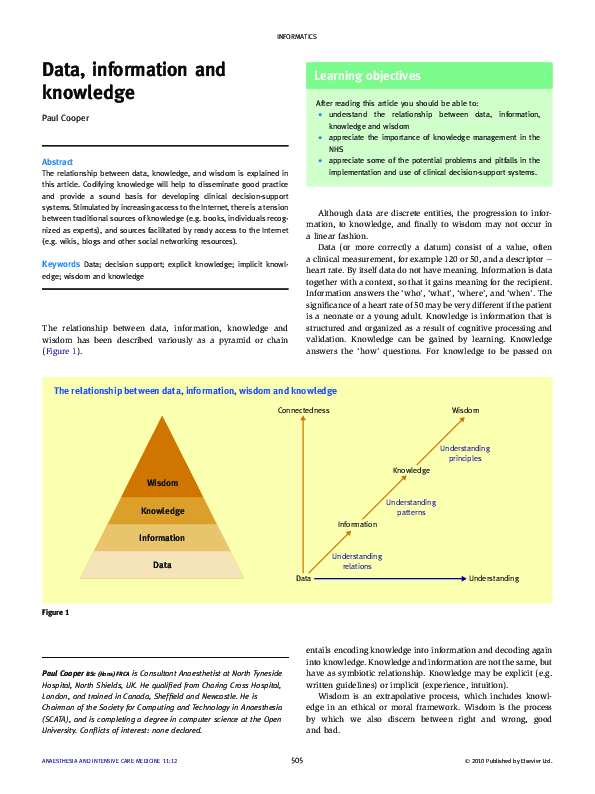 (PDF) Data, information and knowledge
