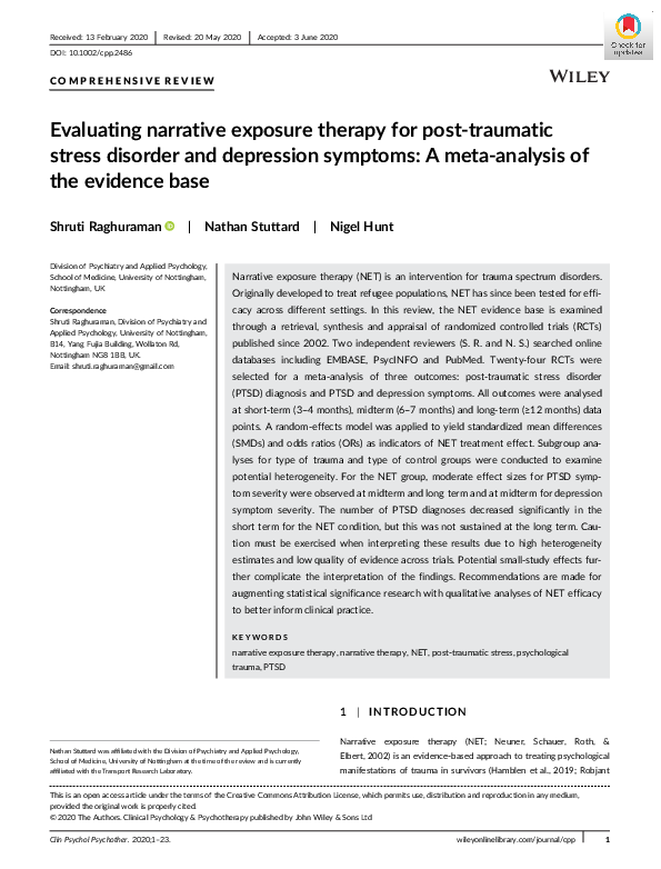 (PDF) Evaluating narrative exposure therapy for post‐traumatic stress ...