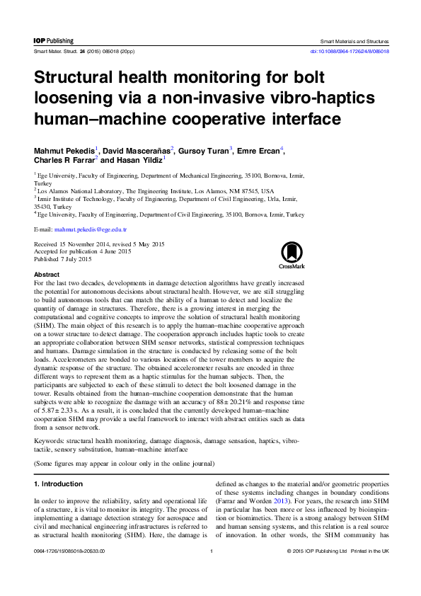 (PDF) Structural health monitoring for bolt loosening via a non ...