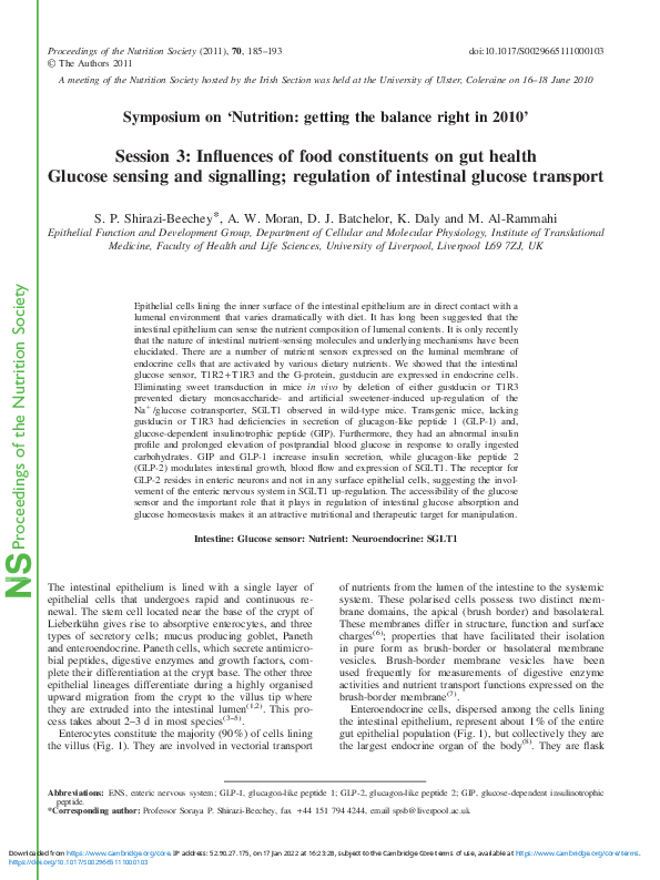 (PDF) Glucose sensing and signalling; regulation of intestinal glucose ...