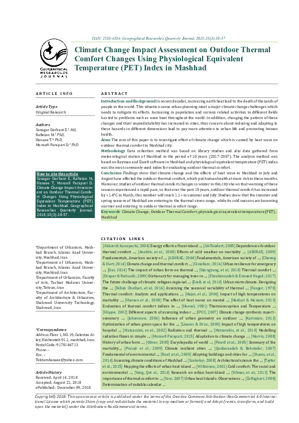 (PDF) Climate Change Impact Assessment on Outdoor Thermal Comfort ...
