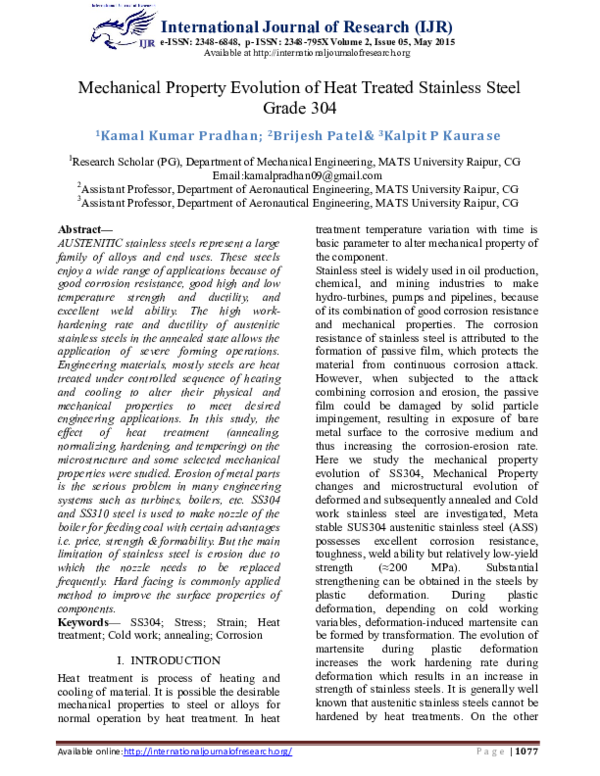 (PDF) Mechanical Property Evolution of Heat Treated Stainless Steel ...