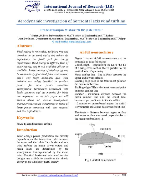 (PDF) Aerodynamic investigation of horizontal axis wind turbine