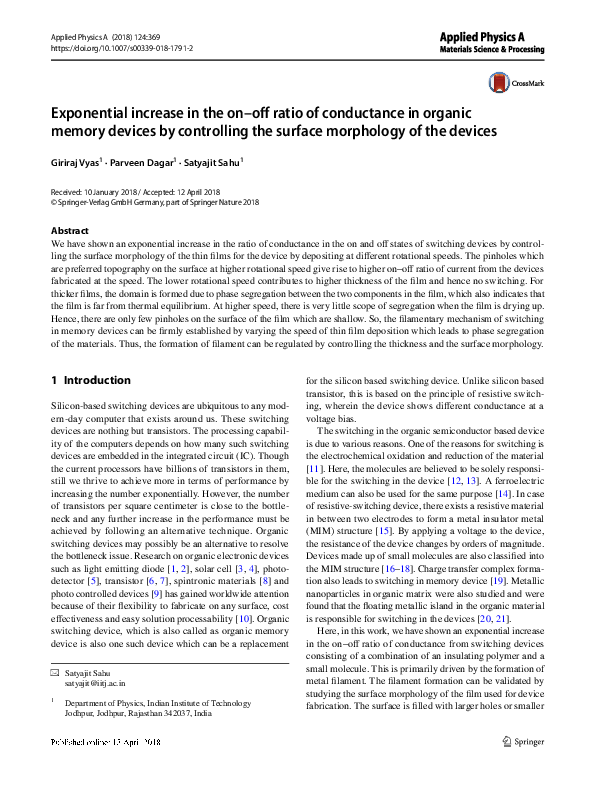 (PDF) Exponential increase in the on–off ratio of conductance in ...