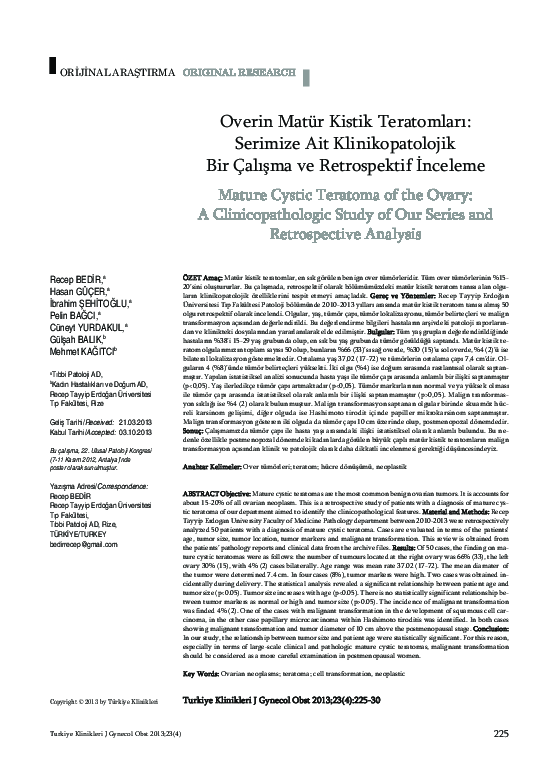 (PDF) Overin Matür Kistik Teratomları: Serimize Ait Klinikopatolojik ...