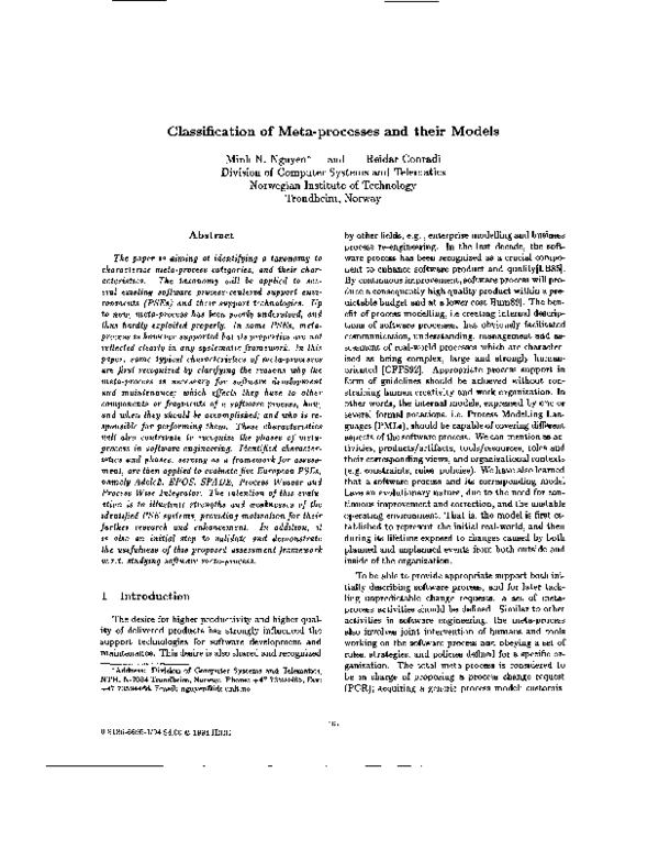 (PDF) Taxonomy and Evaluation of Software Meta-Processes