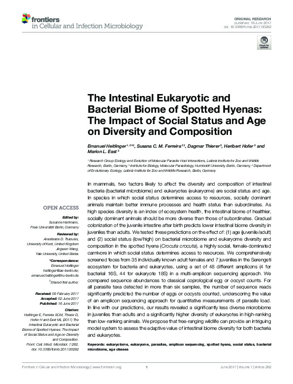(PDF) The Intestinal Eukaryotic and Bacterial Biome of Spotted Hyenas