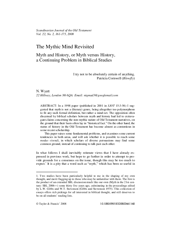 (PDF) The Mythic Mind Revisited Myth and History, or Myth versus ...