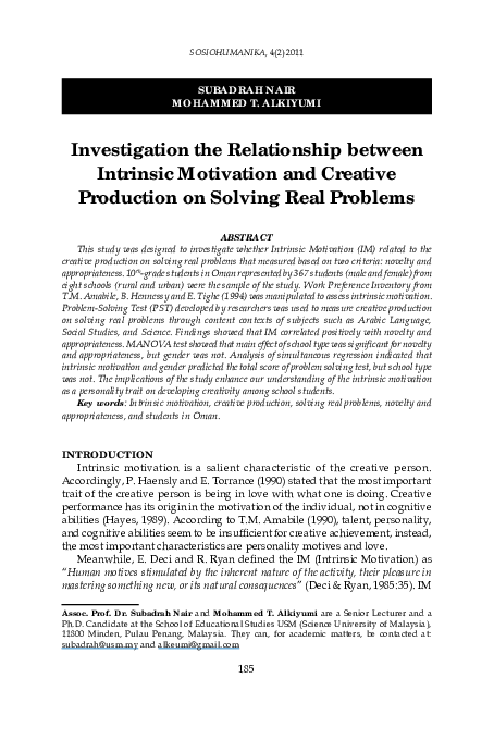 (PDF) Investigation the Relationship between Intrinsic Motivation and ...