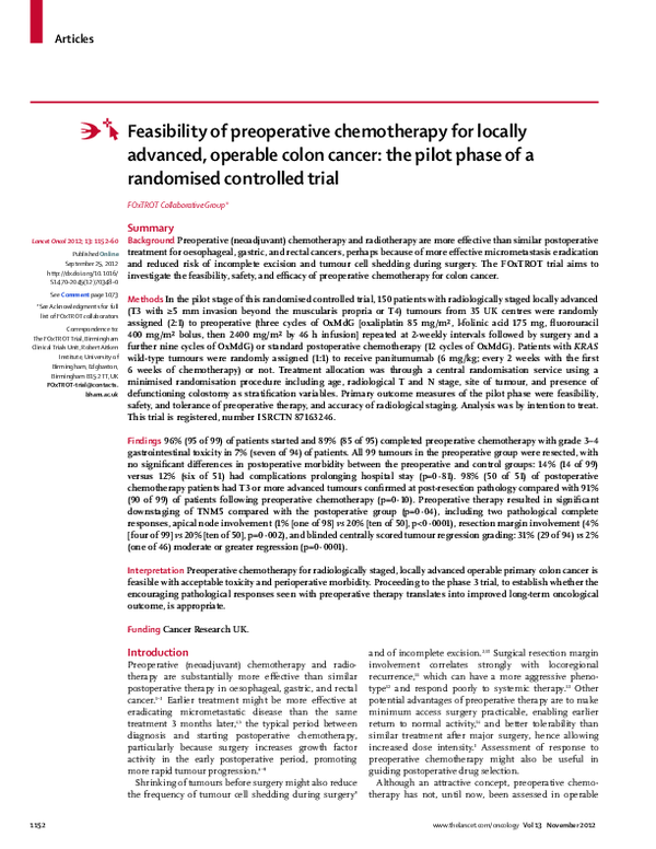 (PDF) Feasibility of preoperative chemotherapy for locally advanced ...