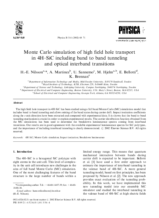 (PDF) Monte Carlo simulation of high field hole transport in 4H–SiC ...