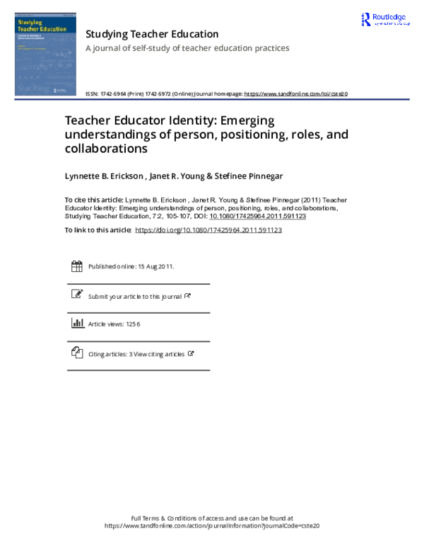 (PDF) Teacher Educator Identity: Emerging understandings of person ...