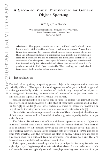 (PDF) A Saccaded Visual Transformer for General Object Spotting