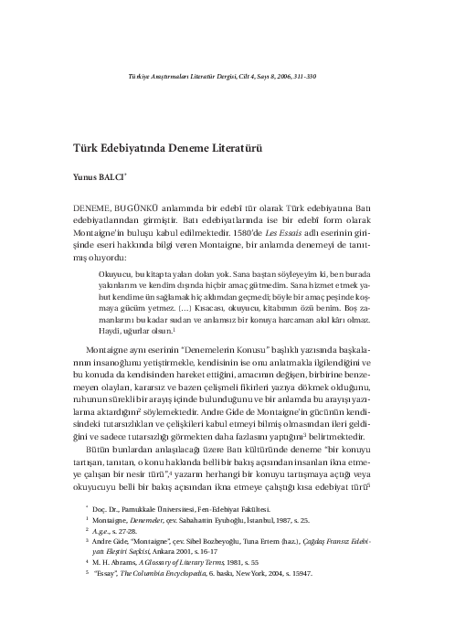 (PDF) Türk Edebiyatında Deneme Literatürü