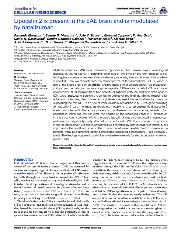 (PDF) Lipocalin 2 is present in the EAE brain and is modulated by ...