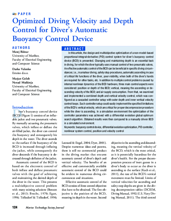 (PDF) Optimized Diving Velocity and Depth Control for Diver's Automatic ...