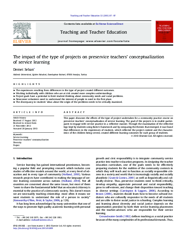 (PDF) The impact of the type of projects on preservice teachers ...