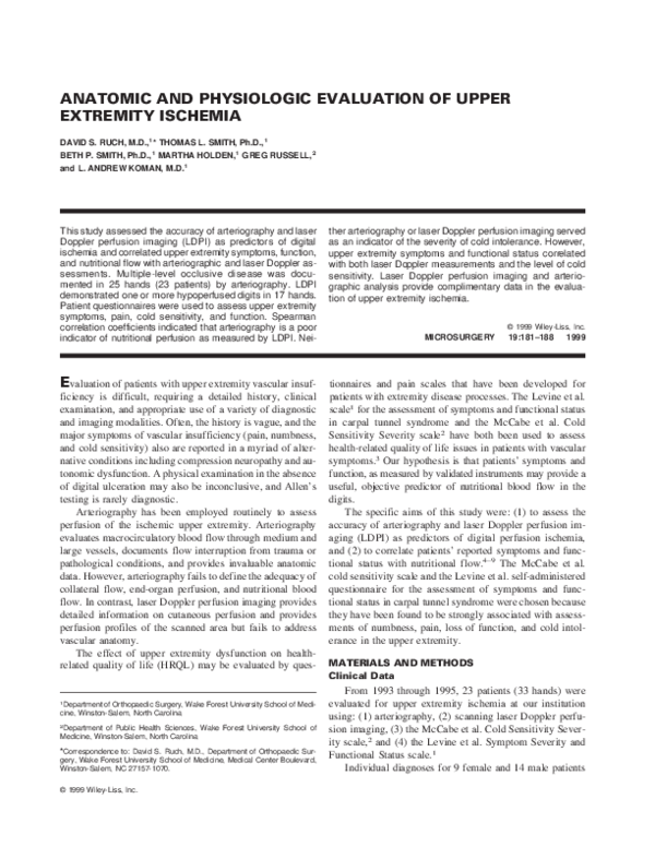 (PDF) Anatomic and physiologic evaluation of upper extremity ischemia