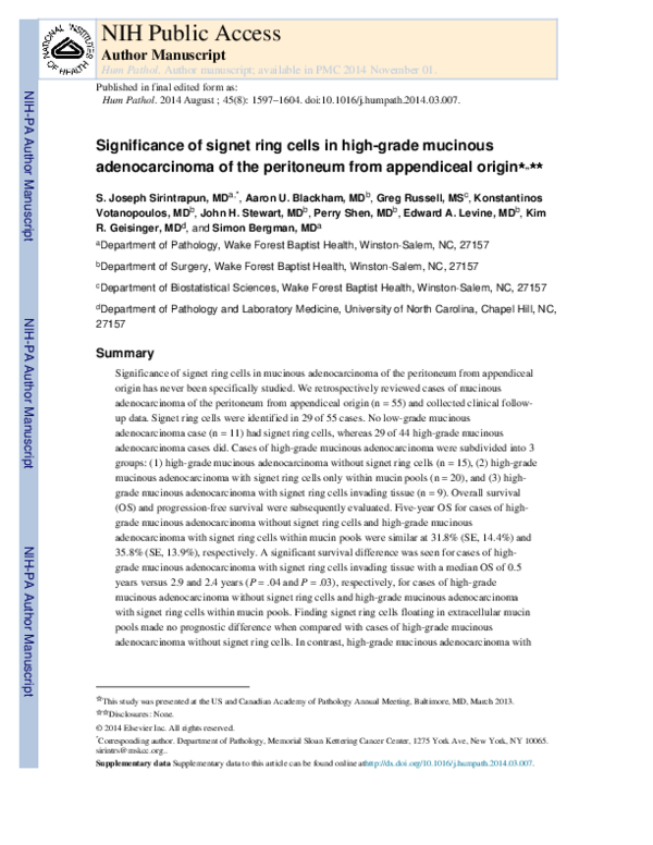 (PDF) Significance of signet ring cells in high-grade mucinous ...