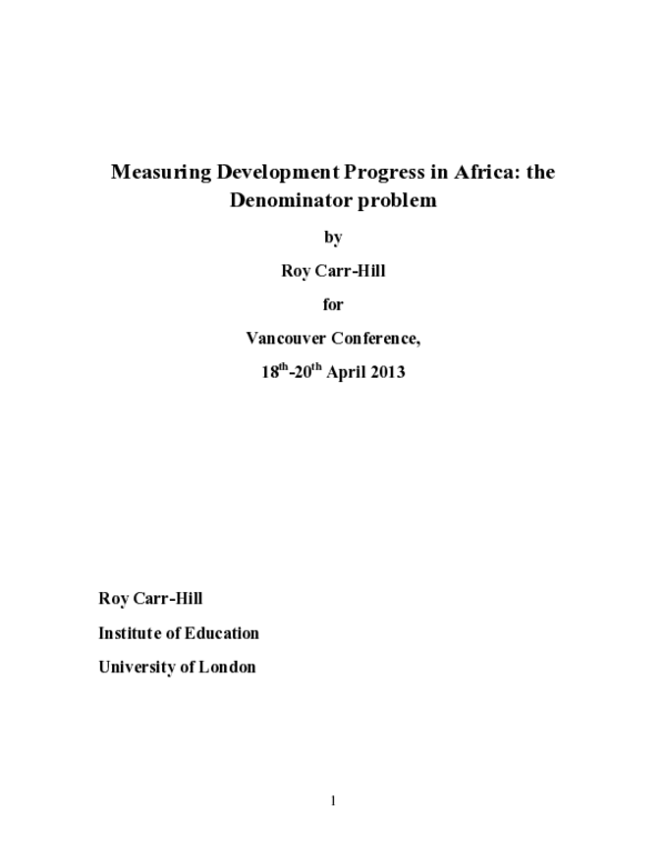 (PDF) Measuring development progress in Africa: the denominator problem