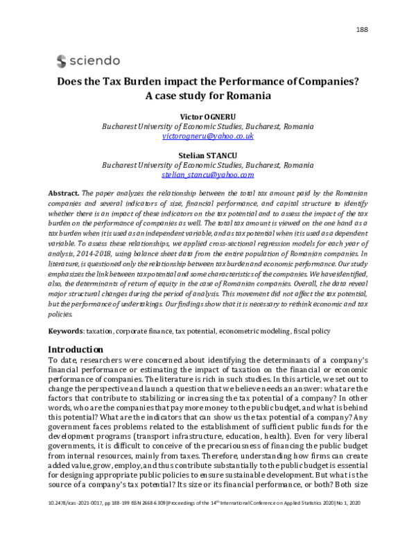 (PDF) Does the Tax Burden impact the Performance of Companies? A case ...
