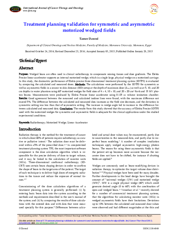 (PDF) Treatment planning validation for symmetric and asymmetric ...