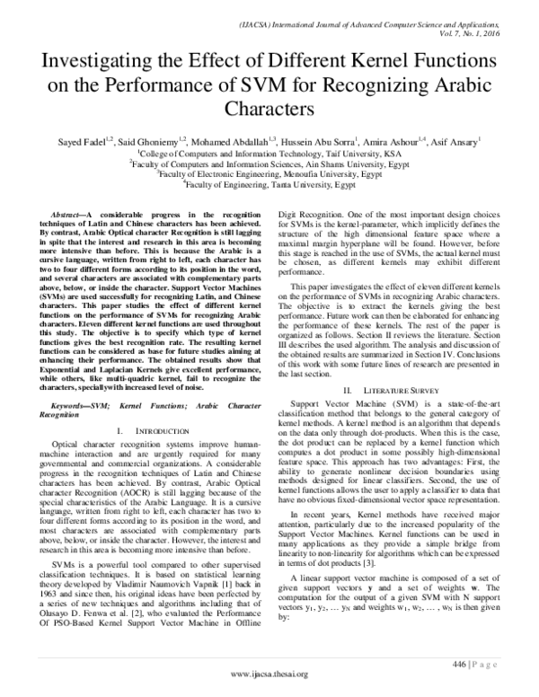 (PDF) Investigating the Effect of Different Kernel Functions on the ...