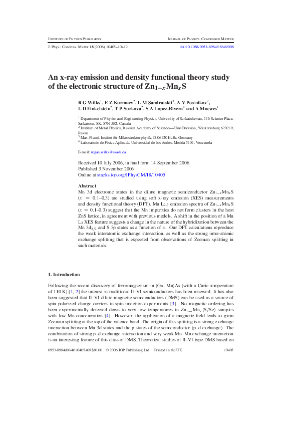 (PDF) An x-ray emission and density functional theory study of the ...