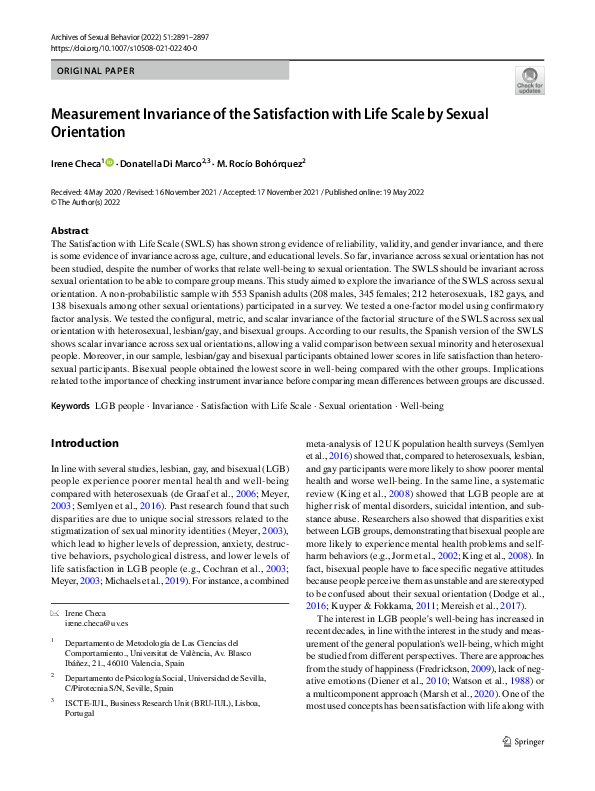 (PDF) Measurement Invariance of the Satisfaction with Life Scale by ...